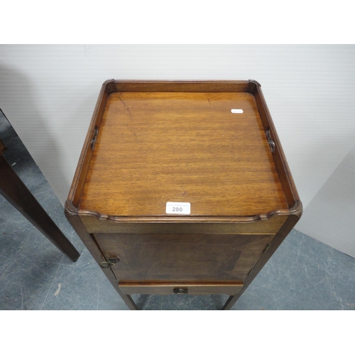 280 - Antique inlaid mahogany pot cupboard.