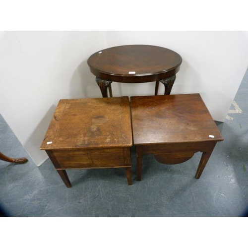 283 - Mahogany oval coffee table, commode stool and another stool.  (3)