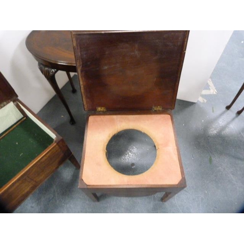 283 - Mahogany oval coffee table, commode stool and another stool.  (3)