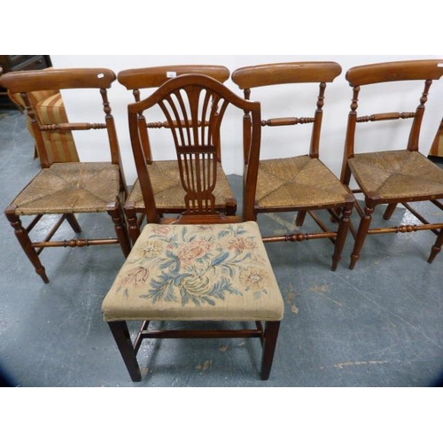 285 - Set of four Victorian farmhouse chairs with woven seats, and a Hepplewhite-style mahogany chair.&nbs... 