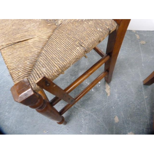 285 - Set of four Victorian farmhouse chairs with woven seats, and a Hepplewhite-style mahogany chair.&nbs... 