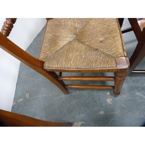 285 - Set of four Victorian farmhouse chairs with woven seats, and a Hepplewhite-style mahogany chair.&nbs... 