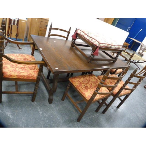 288 - Oak veneered dining table and a set of six ladder-back dining chairs, including two carvers, also a ... 