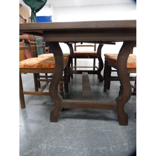 288 - Oak veneered dining table and a set of six ladder-back dining chairs, including two carvers, also a ... 