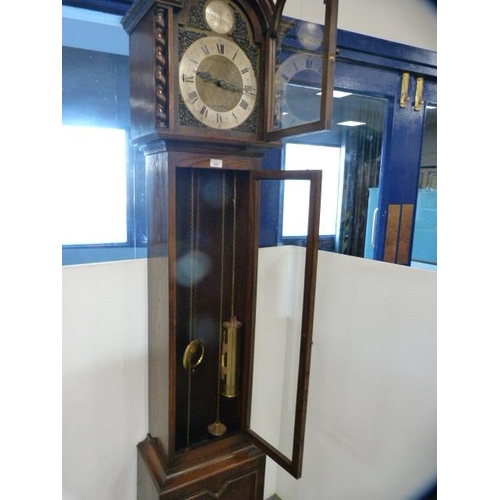 293 - Enfield Tempus Fugit oak grandmother clock with weights.