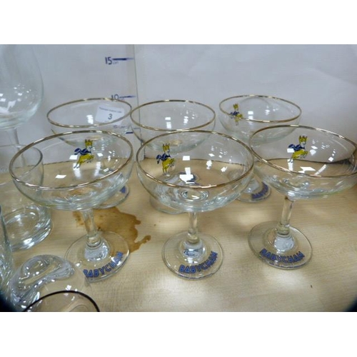 3 - Set of six Babycham glasses and other miscellaneous glasses to include liqueur, whisky and wine glas... 