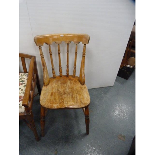 303 - Pair of antique farmhouse spindle-back chairs and another chair on X-form supports.  (3)