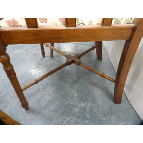 303 - Pair of antique farmhouse spindle-back chairs and another chair on X-form supports.  (3)