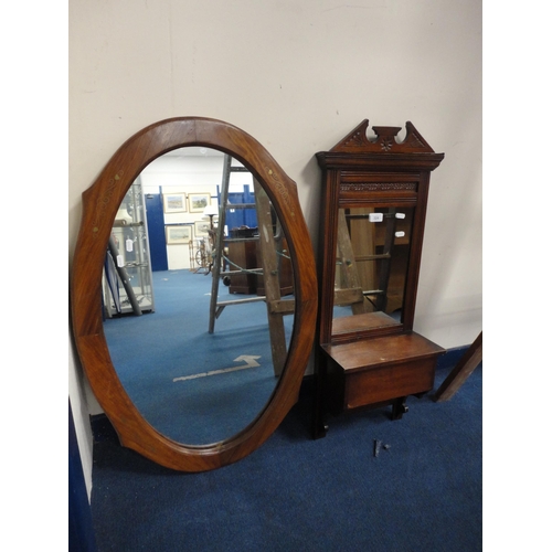 324 - Mahogany toilet mirror above shelf and a shaped wall mirror.  (2)