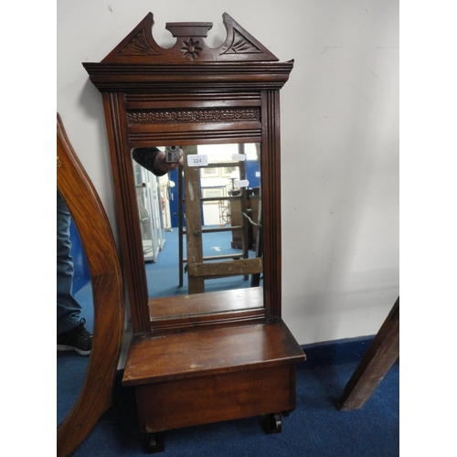 324 - Mahogany toilet mirror above shelf and a shaped wall mirror.  (2)