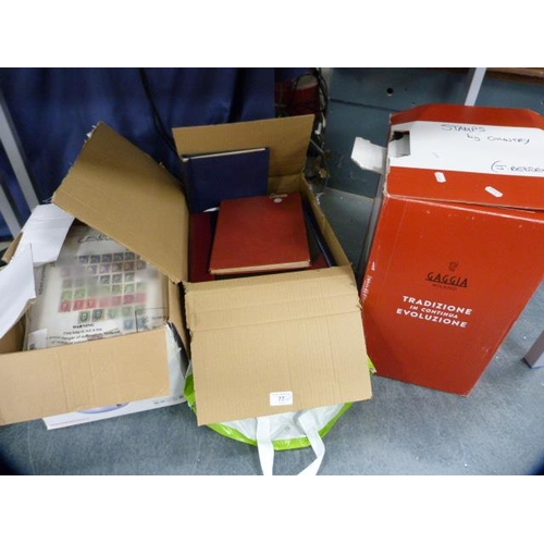 77 - Three cartons containing a large quantity of stamp albums, loose stamps etc.