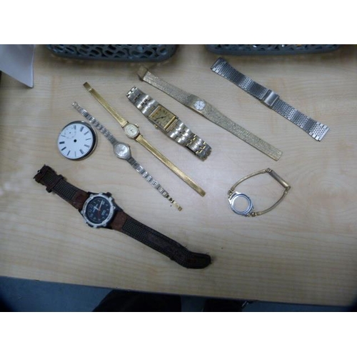 78 - Two tubs containing automatic and manual wind watch movements, cases, parts, straps etc.