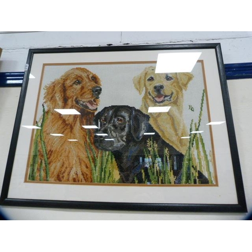 96 - Kathleen WoodsPoppiesLimited edition pencil signed print, and two framed embroideries.  (3)... 