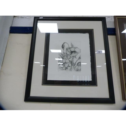 96 - Kathleen WoodsPoppiesLimited edition pencil signed print, and two framed embroideries.  (3)... 