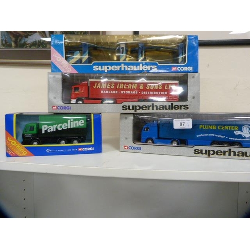 97 - Collection of boxed Corgi Superhauler diecast trucks and vehicles to include Securicor Omega Express... 