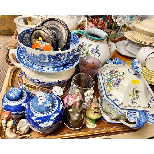 270 - Assorted items including Royal Doulton lady figure, Goebel figurine, decorative plates, ginger jars,... 