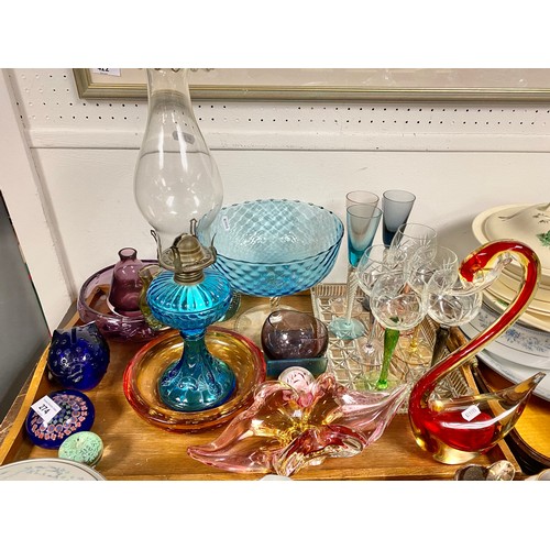 274 - Glassware to include art glass goblets, paperweight, lamp, etc