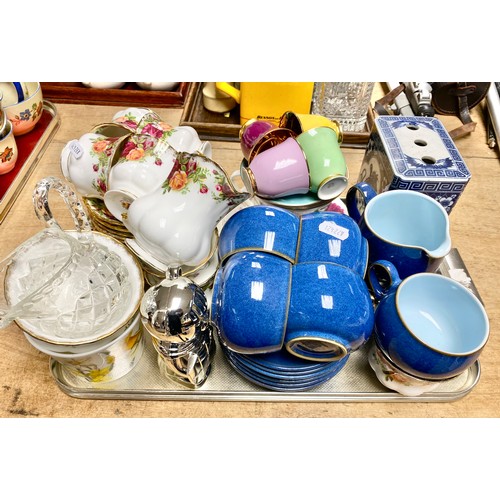 315 - Royal Albert 'Old Country Roses' assorted teaware, Denby teaware, small crystal jug, etc