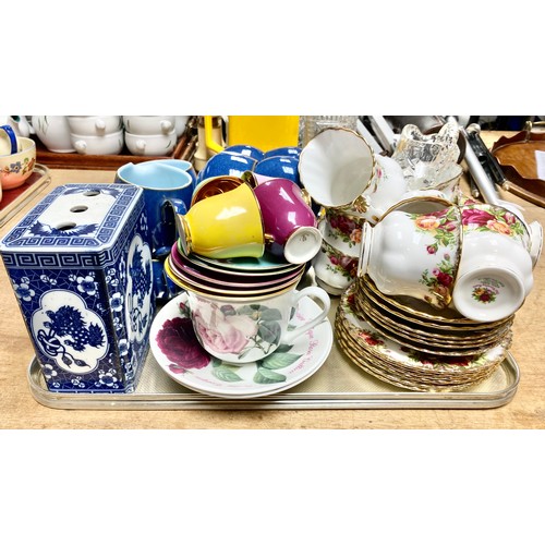 315 - Royal Albert 'Old Country Roses' assorted teaware, Denby teaware, small crystal jug, etc