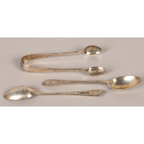 190 - Six silver teapsoons and sugar tongs in case, 147 grams