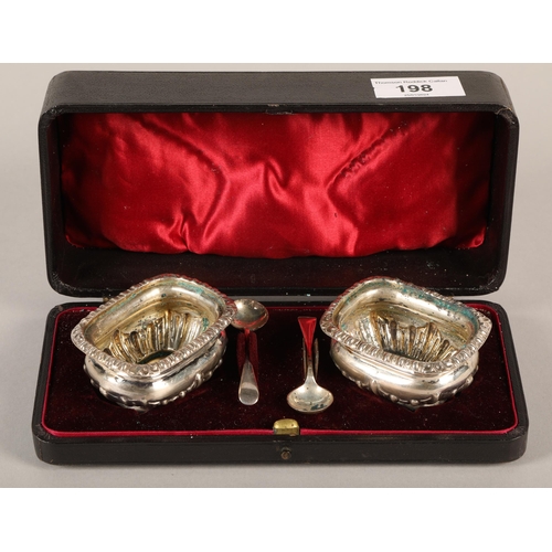 198 - Pair of silver salts and spoons, in case, Birmingham 1901