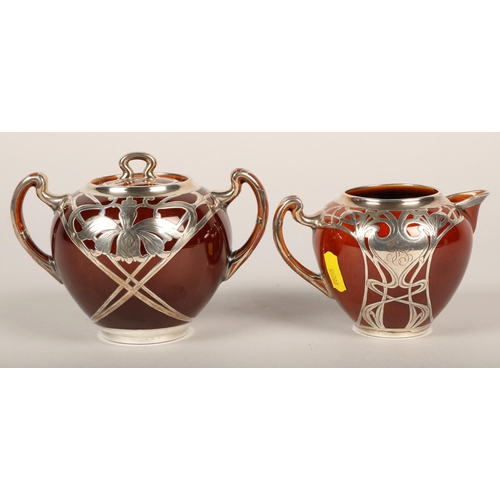 206 - Art Noveau Lennox sugar bowl and jug with silvered decoration (2)