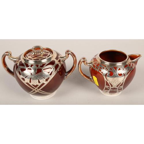 206 - Art Noveau Lennox sugar bowl and jug with silvered decoration (2)