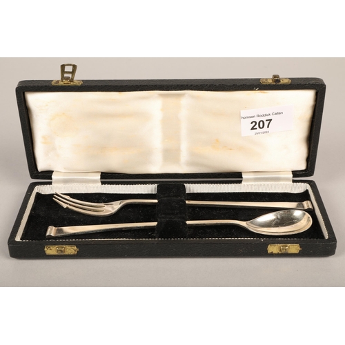 207 - Pair of silver pickle fork and spoon, Sheffield in case