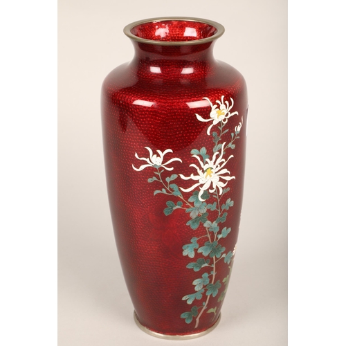 210 - Japanese enamel vase with swallows and foliate decoration, 25 cm high