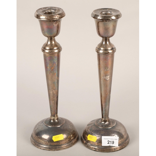 219 - Pair of silver candlesticks, Birmingham30 cm high