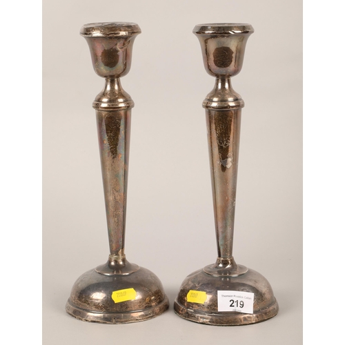 219 - Pair of silver candlesticks, Birmingham30 cm high