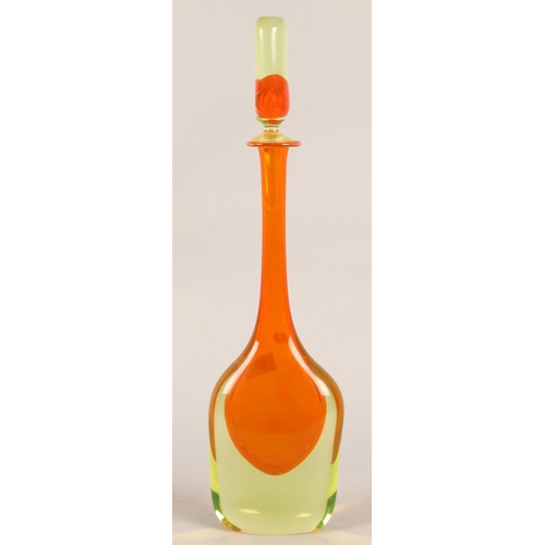 328 - Orange & green Continental-style decanter, 50cm height