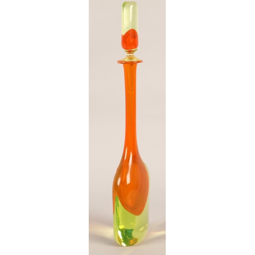 328 - Orange & green Continental-style decanter, 50cm height