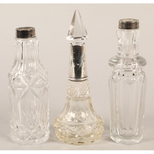 338 - Three silver scent bottles with Spanish silver plated ink well in form of bird