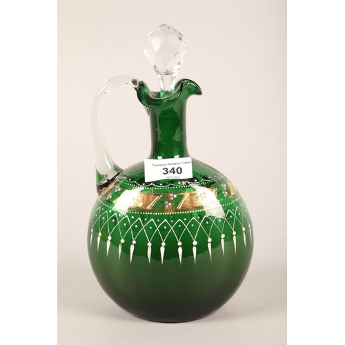 340 - 19th-century Bohemian green glass decanter with gilt decoration