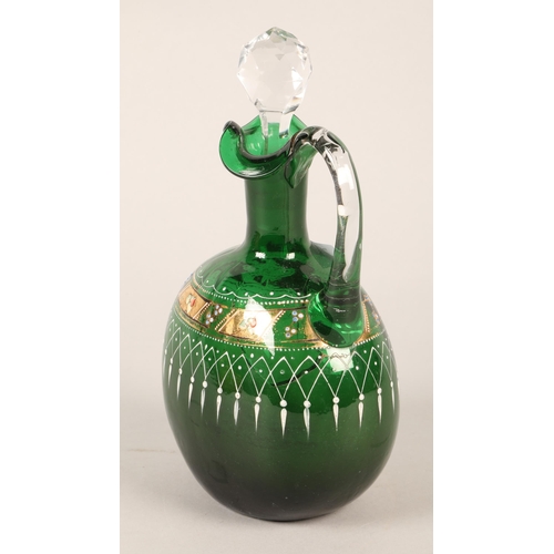 340 - 19th-century Bohemian green glass decanter with gilt decoration