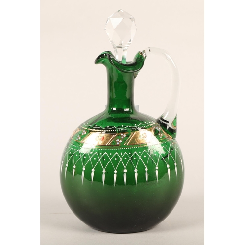 340 - 19th-century Bohemian green glass decanter with gilt decoration