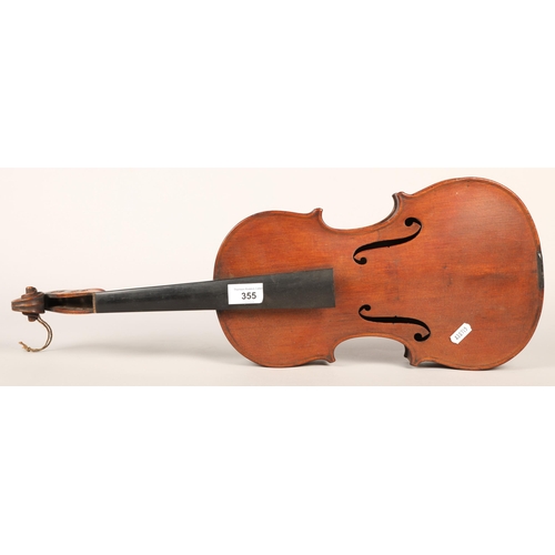 355 - 20th-century German violin, star impressed on button, length of back: 36cm, with restorations