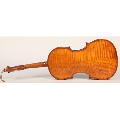 355 - 20th-century German violin, star impressed on button, length of back: 36cm, with restorations