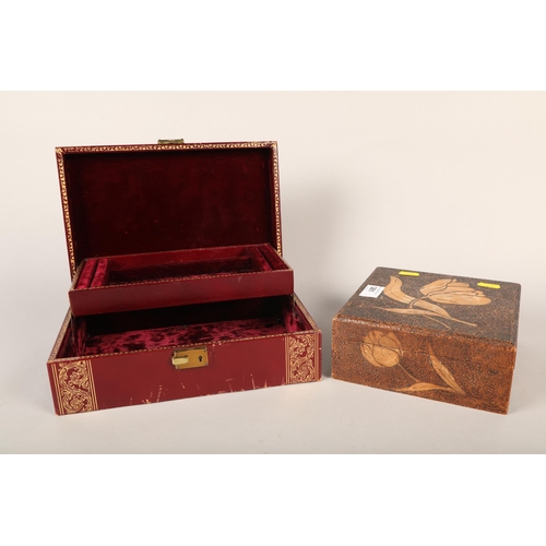 381 - Leather inlaid jewellery box & another hardwood box