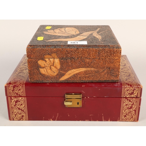 381 - Leather inlaid jewellery box & another hardwood box