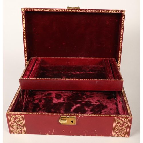 381 - Leather inlaid jewellery box & another hardwood box