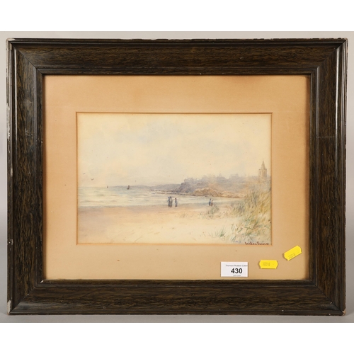 430 - Framed watercolour, St Andrews from West Sands, signed L. Ewing, 19cm x 27cm (39cm x 47cm)