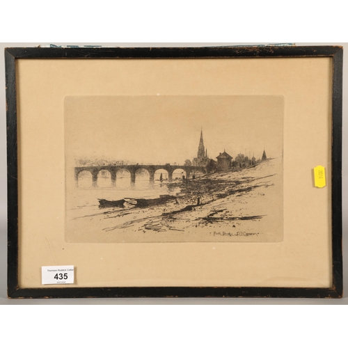 435 - Framed print, Perth Bridge, by D.Y. Cameron, 30cm x 40cm (framed)