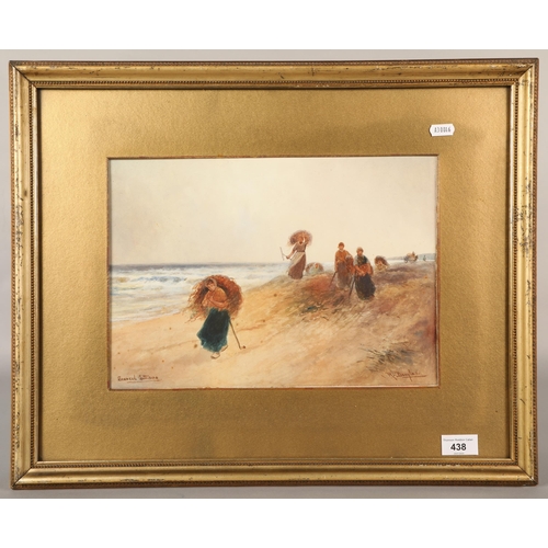 438 - Framed watercolour, seaweed gathering, signed R. Douglas, 24cm x 34.5cm (45cm x 55cm)