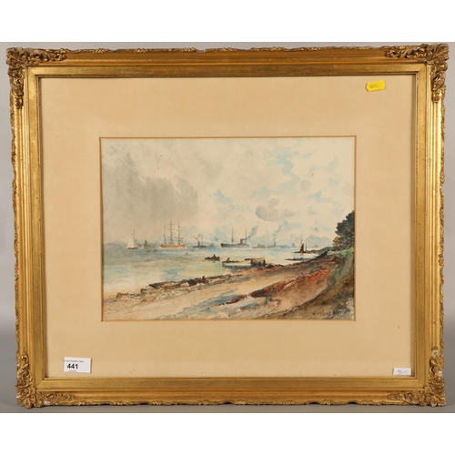 441 - William Glover RSW, gilt framed watercolour, 'Mouth of the Clyde', 1918, 26cm x 36cm, 51cm x 61cm (i... 