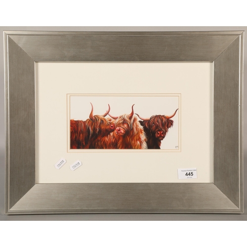 445 - Framed Highland Cattle print, 37cm x 48.5cm (incl. frame)