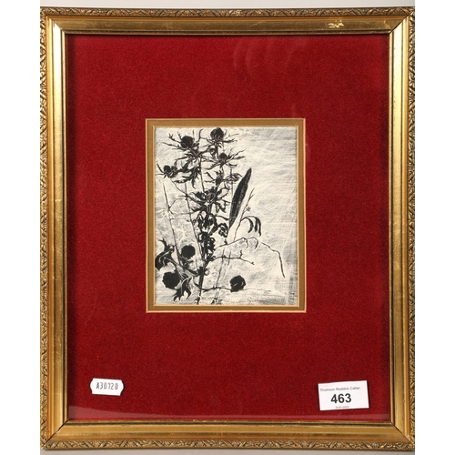 463 - Possibly signed Graham, floral etching, 14cm x 11cm, 34.5cm x 29.5cm