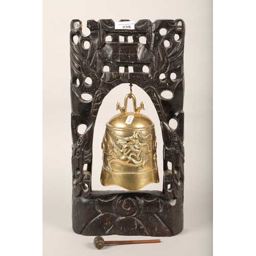 235 - Oriental-style bell gong with pierced hardwood surround