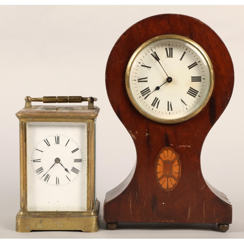 253 - Brass carriage clock and hardwood mantel clock, tallest: approx. 25cm